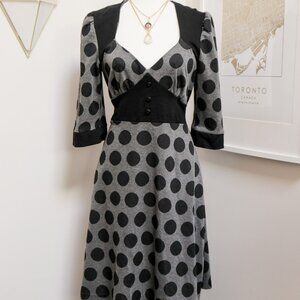 DAMZELS IN THIS DRESS Black & Grey Polka Dot Tie Waist Dress